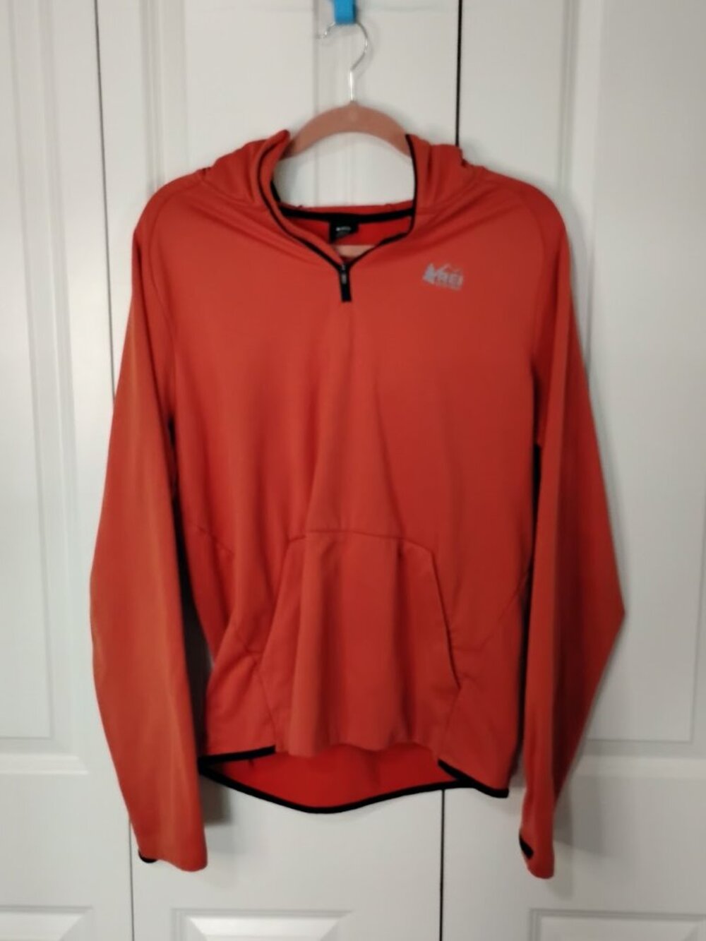 REI co.op Men's Orange Black Long Sleeve Quarter-Zip Pullover Hoodie Size M